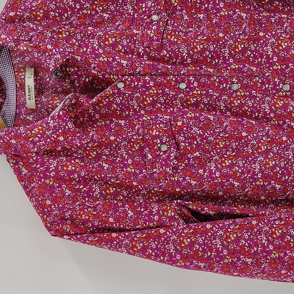 Old Navy Pearl Snap Down Top Size Large Floral Long Sleeve Blouse Pink - Picture 2 of 7